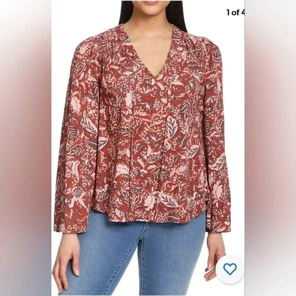 Jessica Simpson Ladies Woven Top Boho Flowy Size Large Mother Nature Floral L/S‎ - Picture 1 of 9